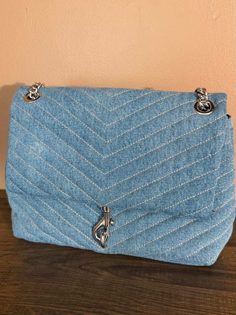 Rebecca Minkoff Quilted Denim Chain Strap Shoulder Bag - Light Blue